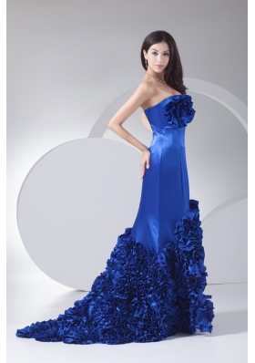 Rolling Flowers Strapless Court Train Royal Blue Prom Dress