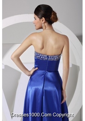 Royal Blue Beaded and Sequined Asymmetrical Sweetheart Prom Gown