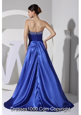 Royal Blue Beaded and Sequined Asymmetrical Sweetheart Prom Gown