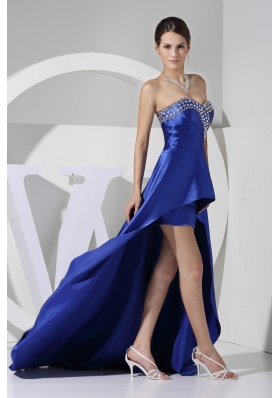 Royal Blue Beaded and Sequined Asymmetrical Sweetheart Prom Gown