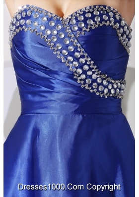 Royal Blue Beaded and Sequined Asymmetrical Sweetheart Prom Gown