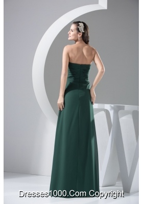 Ruching Decorated Strapless Full Length Column Chiffon Prom Dresse