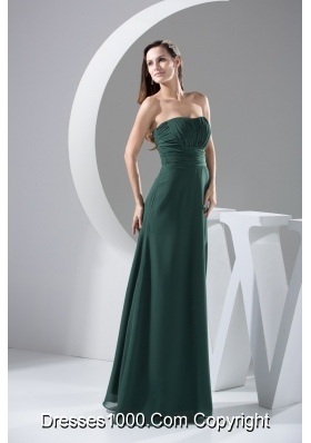 Ruching Decorated Strapless Full Length Column Chiffon Prom Dresse