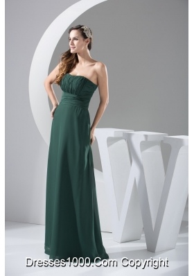 Ruching Decorated Strapless Full Length Column Chiffon Prom Dresse