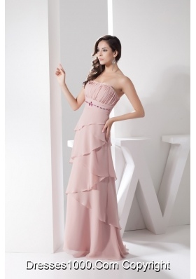 Ruching Layers Strapless Floor-length Prom Gown with Beadings