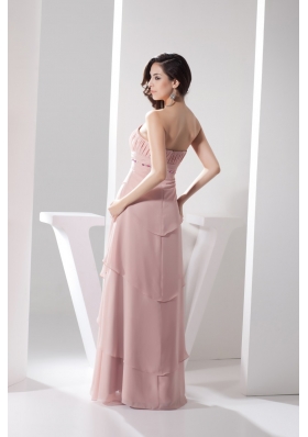 Ruching Layers Strapless Floor-length Prom Gown with Beadings