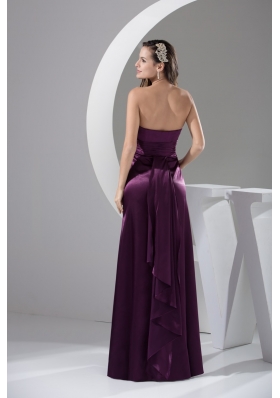 Ruffled and Ruhced Strapless Bodice Full Length Prom Gowns in Purple