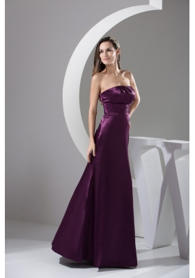 Ruffled and Ruhced Strapless Bodice Full Length Prom Gowns in Purple