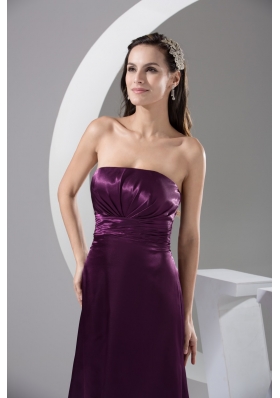 Ruffled and Ruhced Strapless Bodice Full Length Prom Gowns in Purple