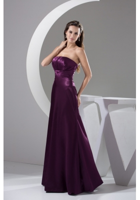 Ruffled and Ruhced Strapless Bodice Full Length Prom Gowns in Purple