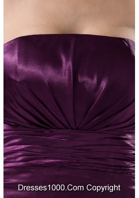 Ruffled and Ruhced Strapless Bodice Full Length Prom Gowns in Purple