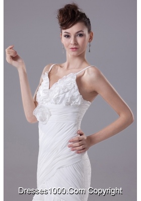 Ruffled Layers and Handle Flowers Brush Train Spaghetti Straps Wedding Dresses