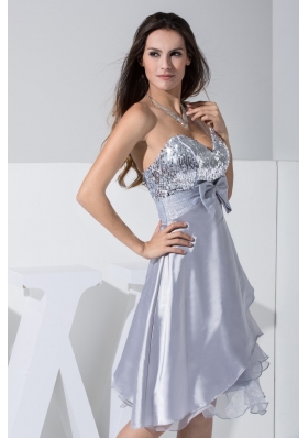 Sequined Sweetheart Bowknot and Ruffled Layers Prom Dresses