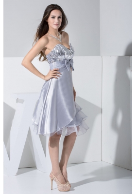 Sequined Sweetheart Bowknot and Ruffled Layers Prom Dresses