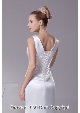 Sheath V-neck Beading and Ruching Long Wedding Dresses in 2013