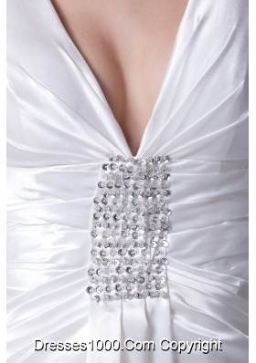 Sheath V-neck Beading and Ruching Long Wedding Dresses in 2013