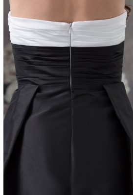 Simple Taffeta Strapless White and Black Ruched Prom Dress