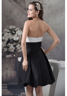 Simple Taffeta Strapless White and Black Ruched Prom Dress