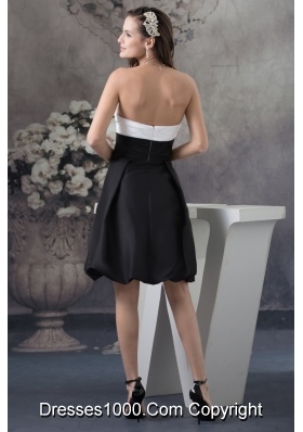 Simple Taffeta Strapless White and Black Ruched Prom Dress