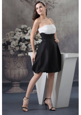 Simple Taffeta Strapless White and Black Ruched Prom Dress