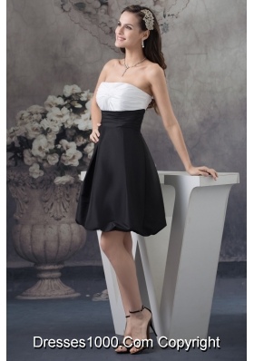 Simple Taffeta Strapless White and Black Ruched Prom Dress