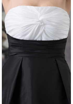 Simple Taffeta Strapless White and Black Ruched Prom Dress