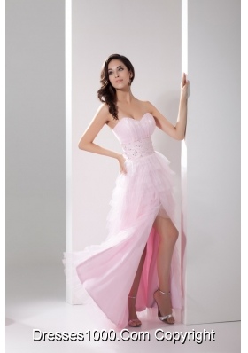 Sweetheart Prom Dress with Beadings Slit Ruffled Layers and Bowknot