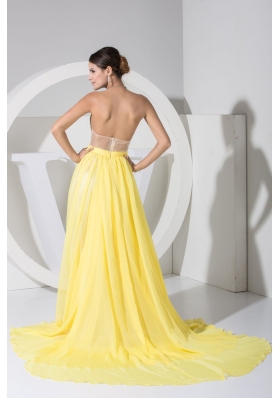 Sweethheart Watteau Train Back Out Prom Dresses in Yellow