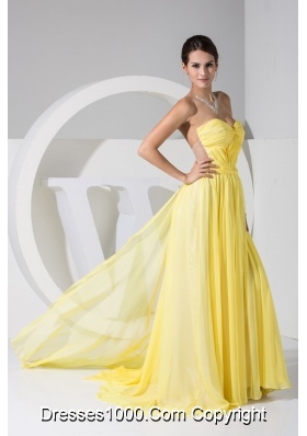 Sweethheart Watteau Train Back Out Prom Dresses in Yellow