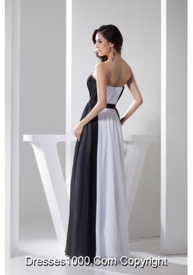 White and Black Strapless Long Prom Gowns with Beading Belt