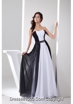 White and Black Strapless Long Prom Gowns with Beading Belt