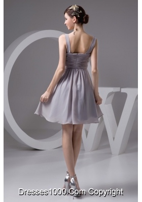 2013 Grey Scoop Chiffon Prom Dresses with Ruching and Beading