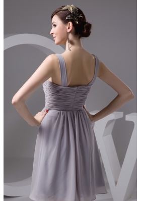 2013 Grey Scoop Chiffon Prom Dresses with Ruching and Beading