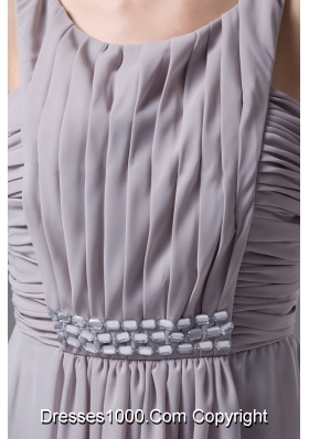2013 Grey Scoop Chiffon Prom Dresses with Ruching and Beading