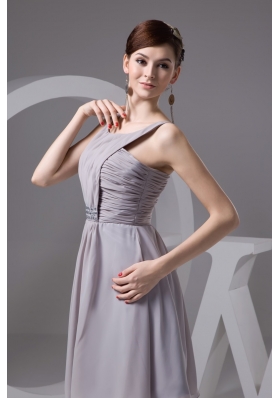 2013 Grey Scoop Chiffon Prom Dresses with Ruching and Beading