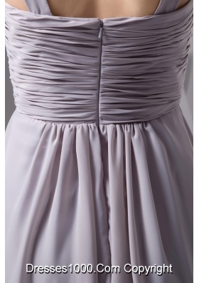 2013 Grey Scoop Chiffon Prom Dresses with Ruching and Beading