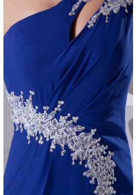 Appliques One Shoulder Royal Blue Slitted Prom Dress for Ladies