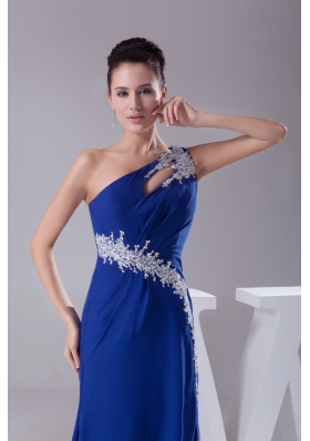 Appliques One Shoulder Royal Blue Slitted Prom Dress for Ladies