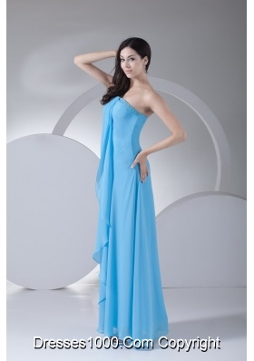 Aqua Blue One Shoulder Ankle-length Beaded Dress for Prom