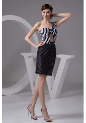 Asymmetrical Mini-length Prom Gown Dress with Cutout and Stripes