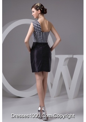 Asymmetrical Mini-length Prom Gown Dress with Cutout and Stripes