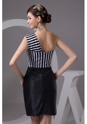 Asymmetrical Mini-length Prom Gown Dress with Cutout and Stripes