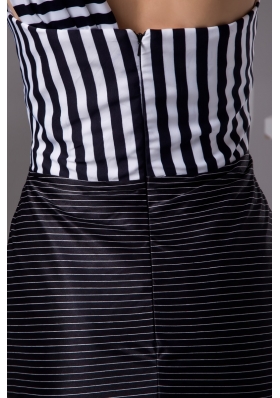 Asymmetrical Mini-length Prom Gown Dress with Cutout and Stripes