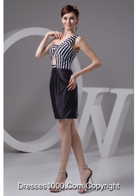 Asymmetrical Mini-length Prom Gown Dress with Cutout and Stripes