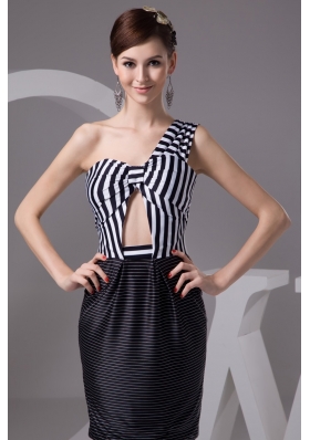 Asymmetrical Mini-length Prom Gown Dress with Cutout and Stripes
