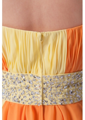 Beaded Ruched One Shoulder Yellow and Orange Prom Dress for Ladies