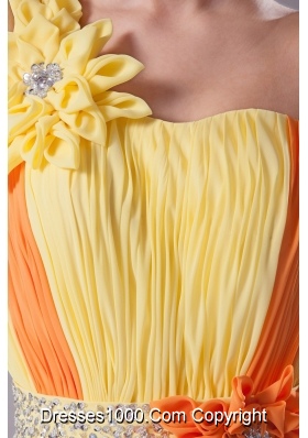 Beaded Ruched One Shoulder Yellow and Orange Prom Dress for Ladies