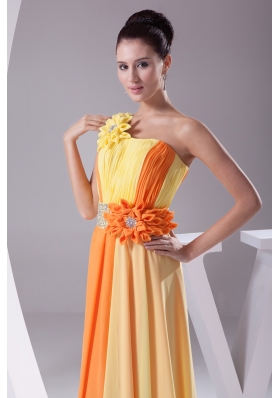 Beaded Ruched One Shoulder Yellow and Orange Prom Dress for Ladies
