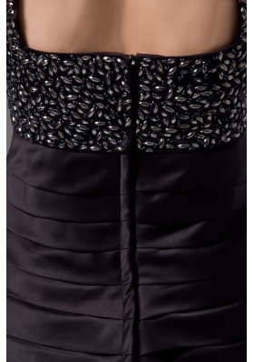 Beading and Ruching Decorated Column Black Prom Dresses