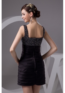 Beading and Ruching Decorated Column Black Prom Dresses